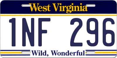 WV license plate 1NF296
