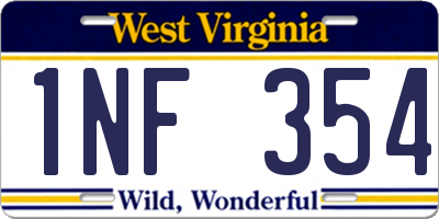 WV license plate 1NF354