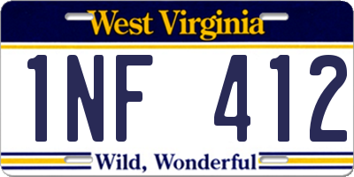WV license plate 1NF412