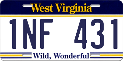 WV license plate 1NF431