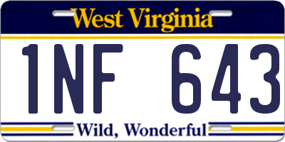 WV license plate 1NF643