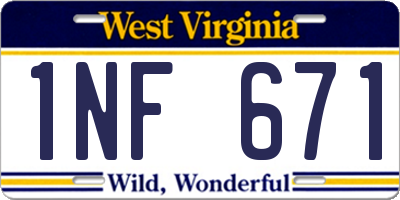 WV license plate 1NF671