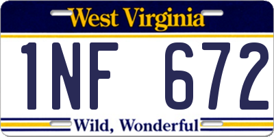 WV license plate 1NF672