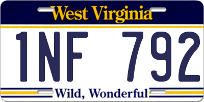 WV license plate 1NF792
