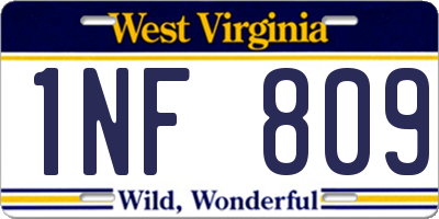 WV license plate 1NF809