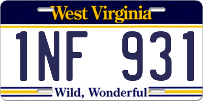 WV license plate 1NF931