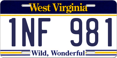 WV license plate 1NF981