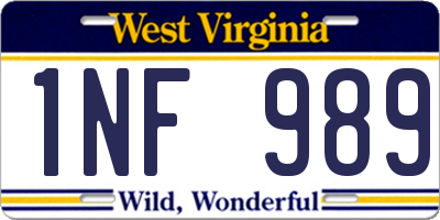 WV license plate 1NF989