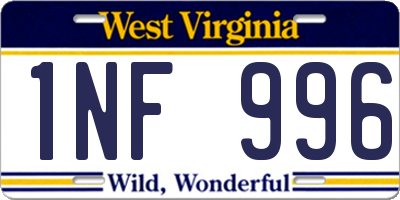 WV license plate 1NF996