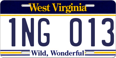 WV license plate 1NG013