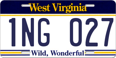 WV license plate 1NG027