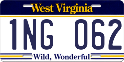 WV license plate 1NG062