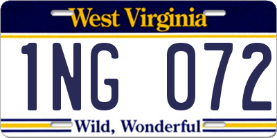 WV license plate 1NG072