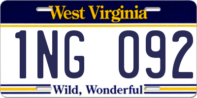WV license plate 1NG092
