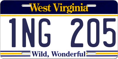 WV license plate 1NG205