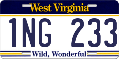 WV license plate 1NG233