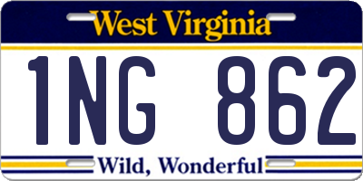 WV license plate 1NG862