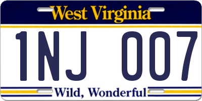 WV license plate 1NJ007