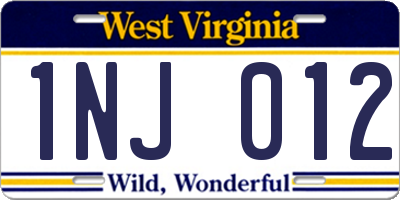 WV license plate 1NJ012