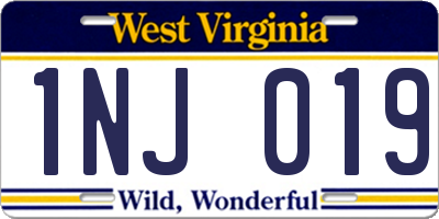 WV license plate 1NJ019