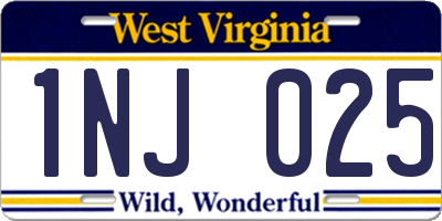 WV license plate 1NJ025
