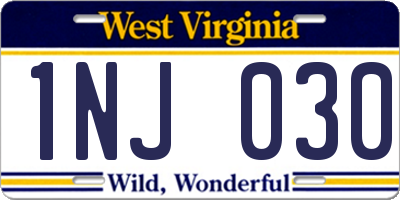 WV license plate 1NJ030