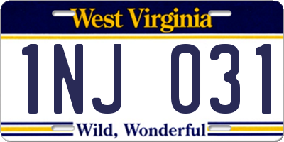 WV license plate 1NJ031