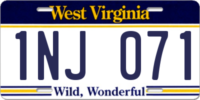 WV license plate 1NJ071