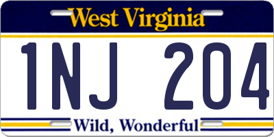 WV license plate 1NJ204