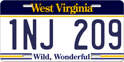 WV license plate 1NJ209