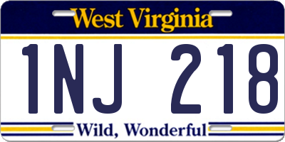 WV license plate 1NJ218
