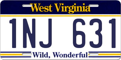 WV license plate 1NJ631