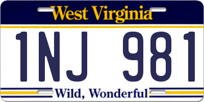 WV license plate 1NJ981