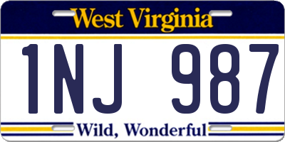 WV license plate 1NJ987