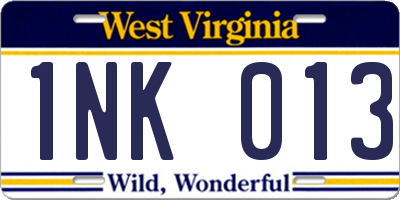 WV license plate 1NK013