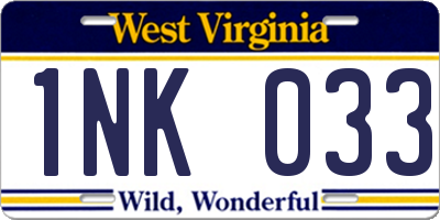 WV license plate 1NK033