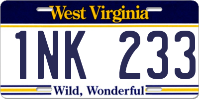 WV license plate 1NK233