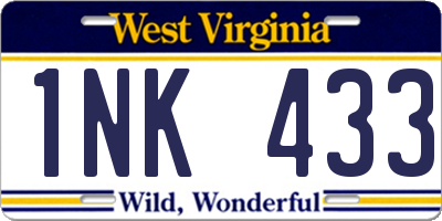 WV license plate 1NK433