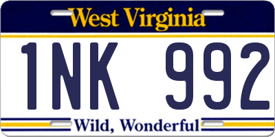 WV license plate 1NK992
