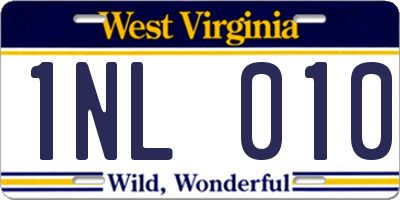 WV license plate 1NL010