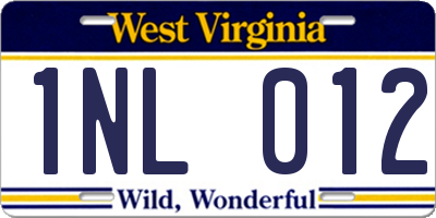 WV license plate 1NL012