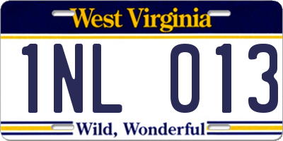 WV license plate 1NL013
