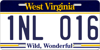 WV license plate 1NL016