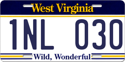 WV license plate 1NL030