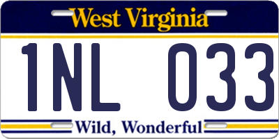 WV license plate 1NL033