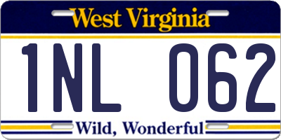 WV license plate 1NL062