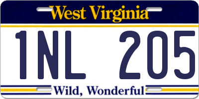 WV license plate 1NL205