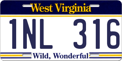WV license plate 1NL316