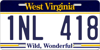 WV license plate 1NL418