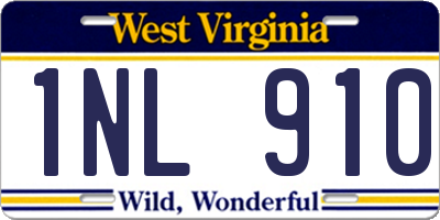 WV license plate 1NL910